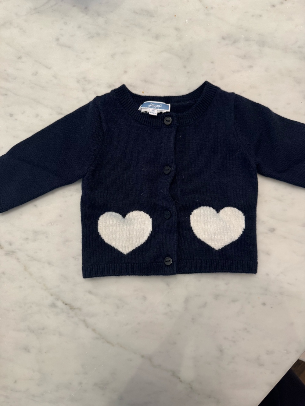 Jacadi Navy Knit Cardigan with White Hearts